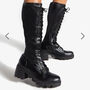 Platform knee-high combat boots